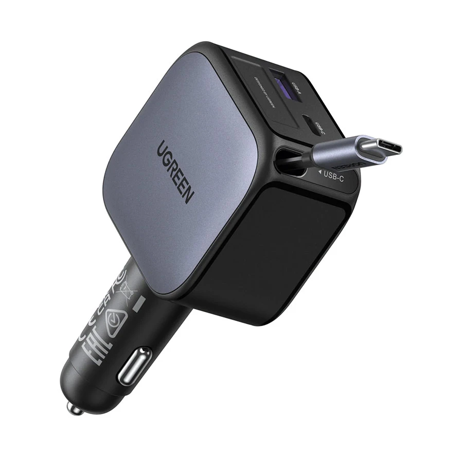 Ugreen EC602 (55212B) 60W USB-A & USB-C Metallic Fast Car Charger with Retractable Cable