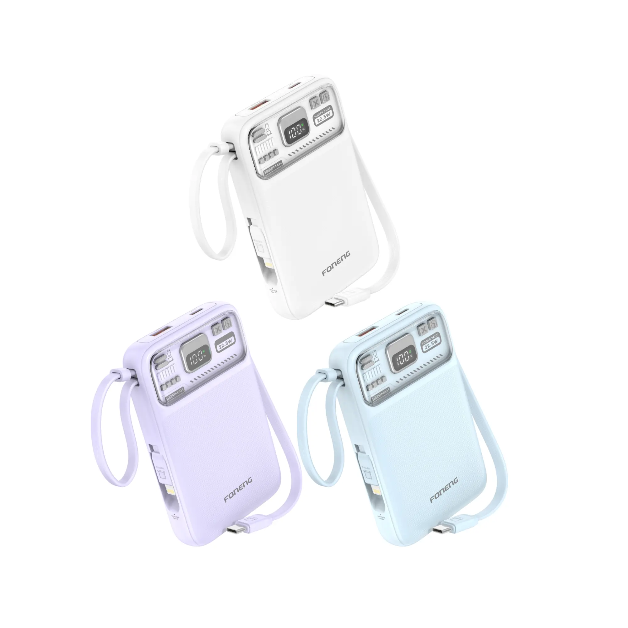 Foneng PX112 10000mAh Mini 22.5W Magnetic Wireless Power Bank with 2 Built-in Cables