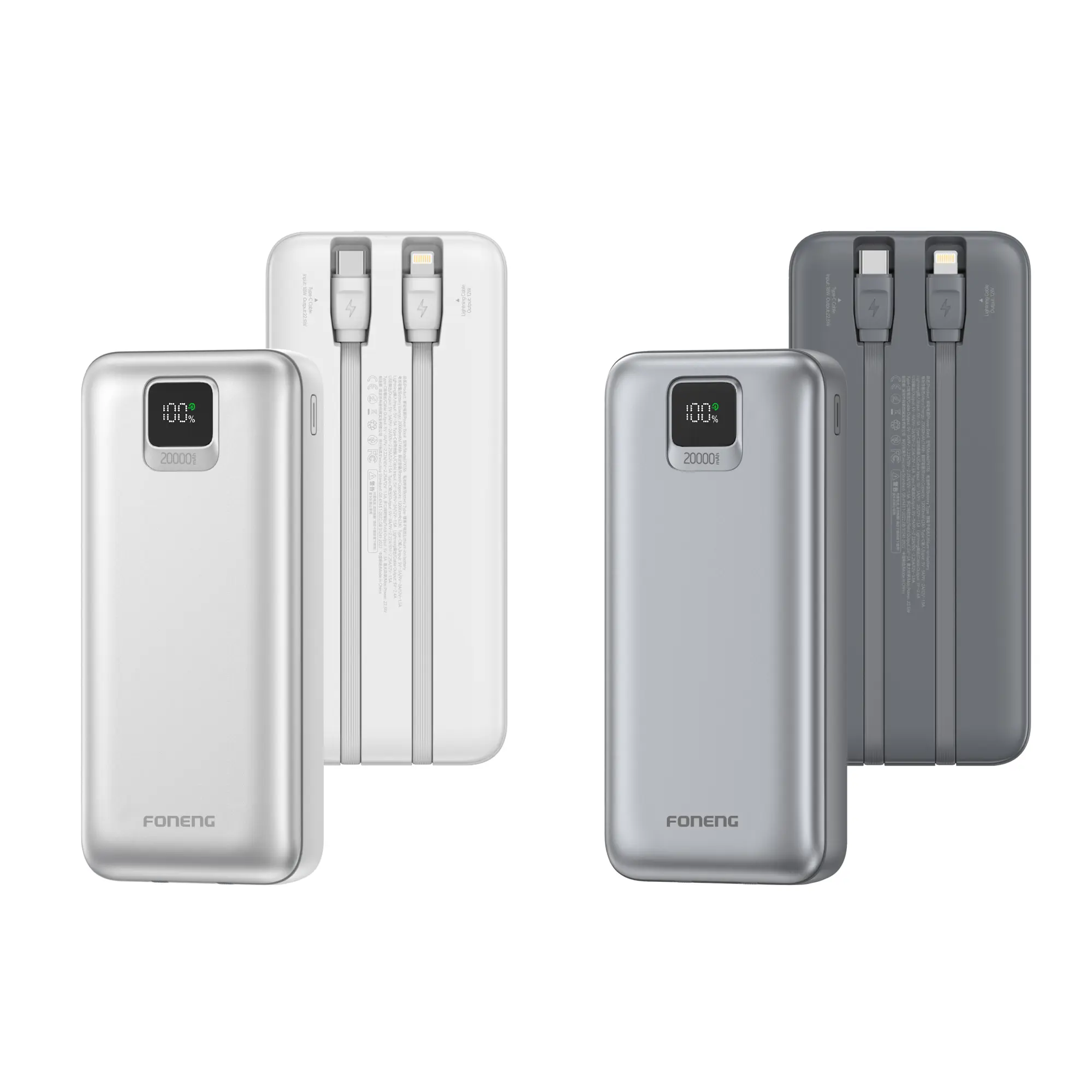 Foneng (PX136) 20000mah 22.5w Fast Charging Power Bank with Built-In 2 Cable