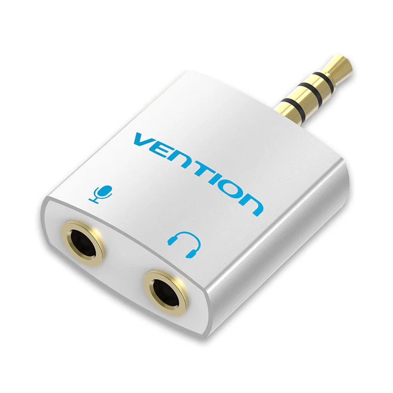 Vention BDBW0 4 Pole 3.5mm Male to 2*3.5mm Female Audio Splitter with Separated Audio and Microphone Port Slivery