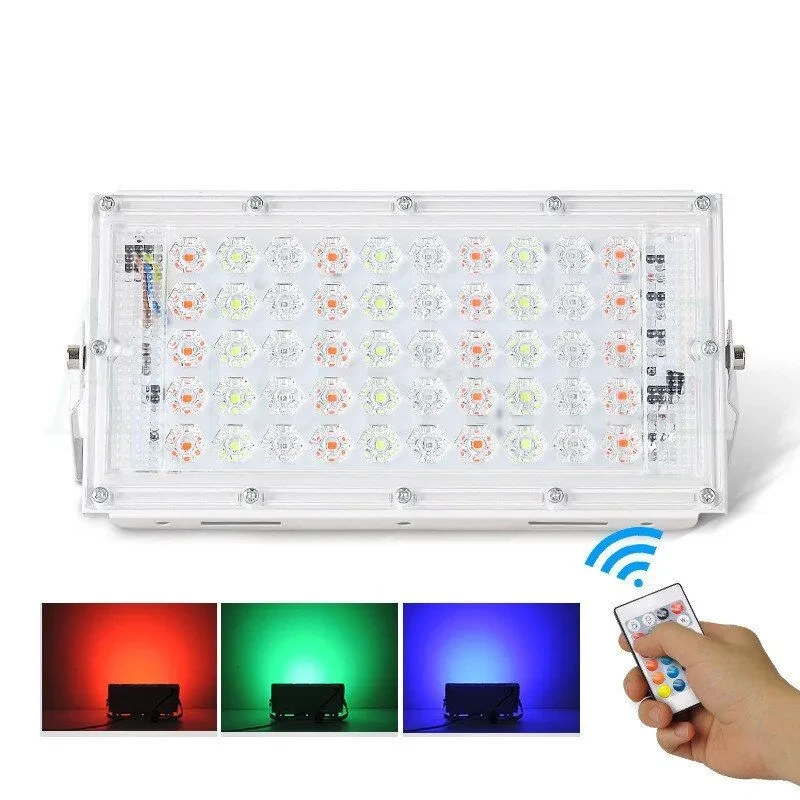 RGB LED Flood Light- Remote Controlled IP66 Waterproof Landscape & Outdoor Lighting 50W - AC220V