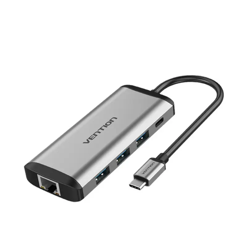 Vention THAHB Multi-function Type-C to HDMI/USB3.0*3/TF/SD/RJ45/3.5mm/PD Docking Station
