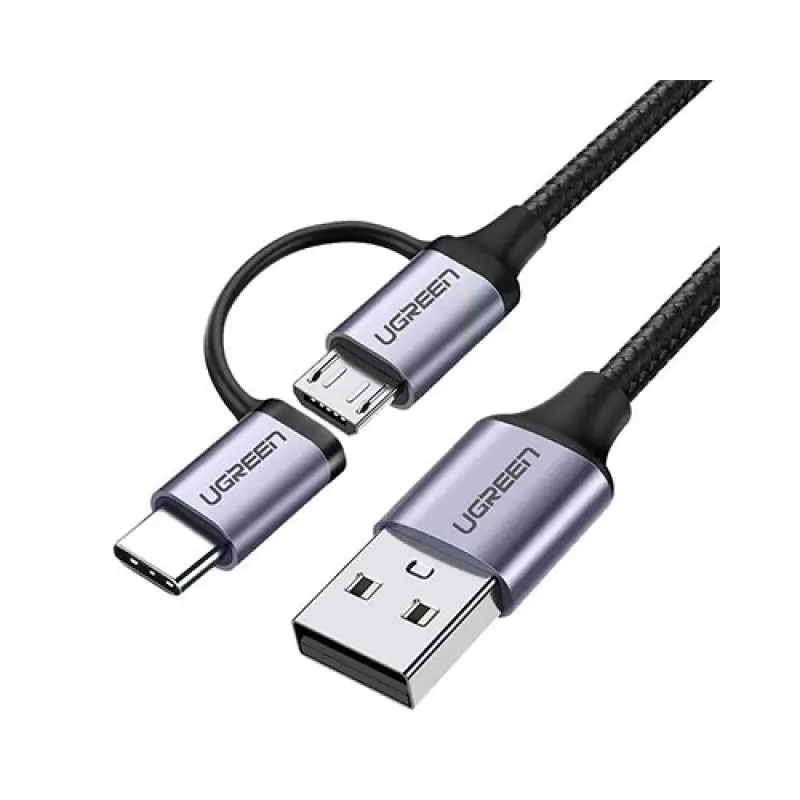Ugreen US177 (30875) USB 2.0 A Male To Micro USB + USB-C Male 3A Data Cable